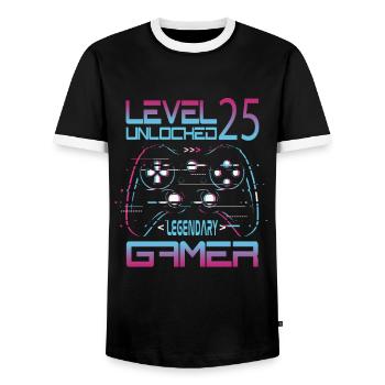 25th Birthday Level 25 Complete Retro Gamer - Men's Ringer Shirt - black/white - Front - AI Model Female 172 light (172cm) & AI Model Male 178 light (178cm)