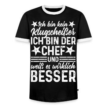 Chef lustige Sprüche Ich bin kein Klugscheißer - Männer Kontrast-T-Shirt - Schwarz/Weiß - Vorne - AI Model Female 172 light (172cm) & AI Model Male 178 light (178cm)