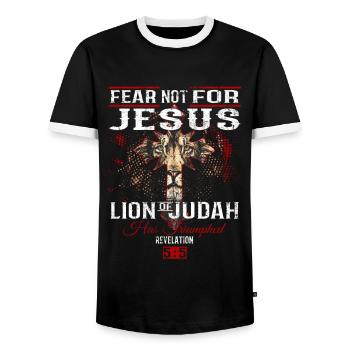 Jésus-Christ - Le Lion de Juda a triomphé - T-shirt contrasté Homme - noir/blanc - Devant - AI Model Female 172 light (172cm) & AI Model Male 178 light (178cm)
