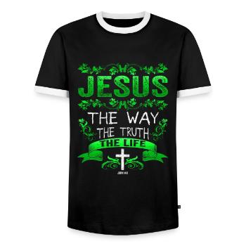 Jésus-Christ Jean 14:6 Le chemin de la vie - T-shirt contrasté Homme - noir/blanc - Devant - AI Model Female 172 light (172cm) & AI Model Male 178 light (178cm)