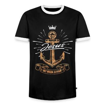 Jesus Christus ist mein Anker - christliches Motiv - Männer Kontrast-T-Shirt - Schwarz/Weiß - Vorne - AI Model Female 172 light (172cm) & AI Model Male 178 light (178cm)