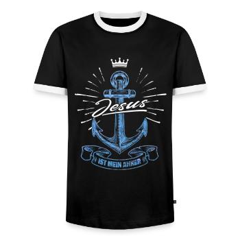 Jesus Christus ist mein Anker - christliches Motiv - Männer Kontrast-T-Shirt - Schwarz/Weiß - Vorne - AI Model Female 172 light (172cm) & AI Model Male 178 light (178cm)