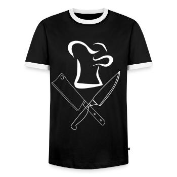 Chef's hat with knives - Men's Ringer Shirt - black/white - Front - AI Model Female 172 light (172cm) & AI Model Male 178 light (178cm)