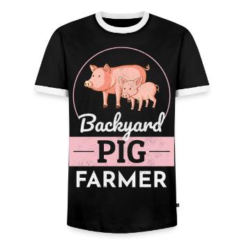 Arrière-cour, Cochon, Agriculteur, Élevage, Ferme, Drôle - T-shirt contrasté Homme - noir/blanc - Devant - AI Model Female 172 light (172cm) & AI Model Male 178 light (178cm)