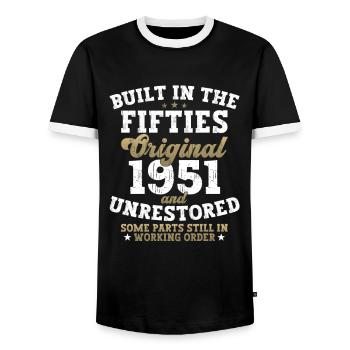 Built in the fifties 1951 71st birthday men - Men's Ringer Shirt - black/white - Front - AI Model Female 172 light (172cm) & AI Model Male 178 light (178cm)
