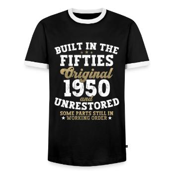 Built in the fifties 1950 72nd birthday men - Men's Ringer Shirt - black/white - Front - AI Model Female 172 light (172cm) & AI Model Male 178 light (178cm)
