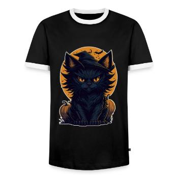 Cat Black Cat Halloween - Men's Ringer Shirt - black/white - Front - AI Model Female 172 light (172cm) & AI Model Male 178 light (178cm)