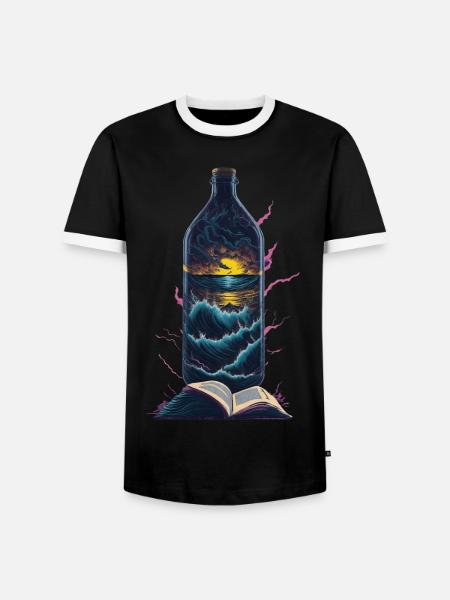 Books Reading Bottle Beach Motif - Men's Ringer Shirt - black/white