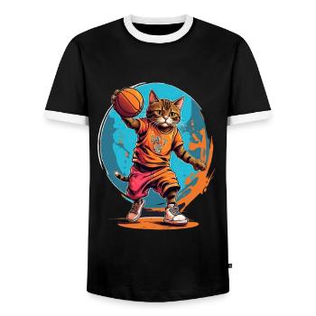 Basket-ball pour chat - T-shirt contrasté Homme - noir/blanc - Devant - AI Model Female 172 light (172cm) & AI Model Male 178 light (178cm)