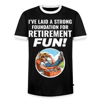 Retired Bricklayer: Retirement Foundations of Fun - Men's Ringer Shirt - black/white - Front - AI Model Female 172 light (172cm) & AI Model Male 178 light (178cm)