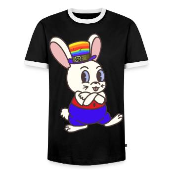 Regenbogen Kaninchen Hase LGBT Gay Pride Hasen - Männer Kontrast-T-Shirt - Schwarz/Weiß - Vorne - AI Model Female 172 light (172cm) & AI Model Male 178 light (178cm)