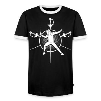 Escrime Escrimeur Épée - T-shirt contrasté Homme - noir/blanc - Devant - AI Model Female 172 light (172cm) & AI Model Male 178 light (178cm)