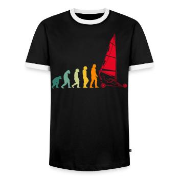 Entwicklung des Segels am Strand Char in Voile - Männer Kontrast-T-Shirt - Schwarz/Weiß - Vorne - AI Model Female 172 light (172cm) & AI Model Male 178 light (178cm)