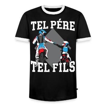 Tel Père Tel Fils Moto Motocycliste - T-shirt contrasté Homme - noir/blanc - Devant - AI Model Female 172 light (172cm) & AI Model Male 178 light (178cm)