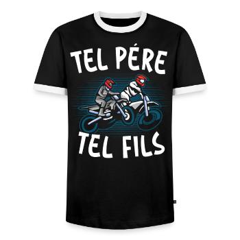 Tel Père Tel Fils Moto Motocycliste - T-shirt contrasté Homme - noir/blanc - Devant - AI Model Female 172 light (172cm) & AI Model Male 178 light (178cm)