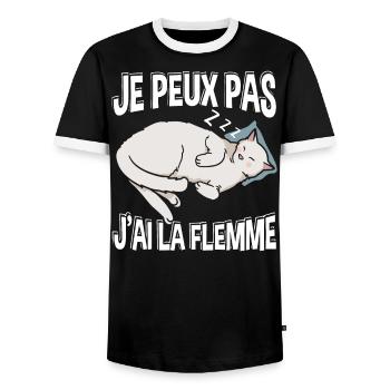 Je Peux Pas J'Ai La Flemme Chat Sieste - T-shirt contrasté Homme - noir/blanc - Devant - AI Model Female 172 light (172cm) & AI Model Male 178 light (178cm)