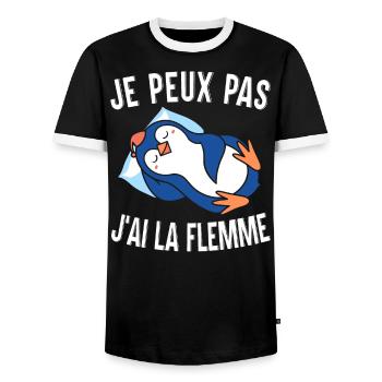 Je Peux Pas J'Ai La Flemme Manchot - T-shirt contrasté Homme - noir/blanc - Devant - AI Model Female 172 light (172cm) & AI Model Male 178 light (178cm)