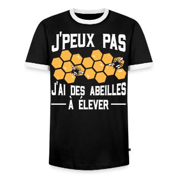 Je Peux Pas J'Ai Des Abeilles À Élever - T-shirt contrasté Homme - noir/blanc - Devant - AI Model Female 172 light (172cm) & AI Model Male 178 light (178cm)