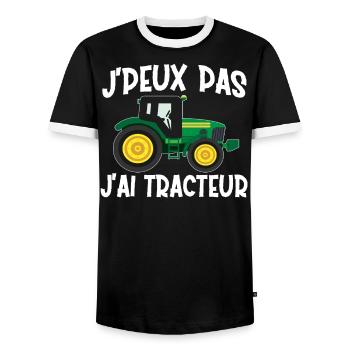 Je Peux Pas J'Ai Tracteur - T-shirt contrasté Homme - noir/blanc - Devant - AI Model Female 172 light (172cm) & AI Model Male 178 light (178cm)