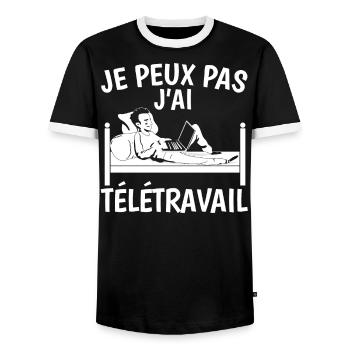 Je Peux Pas J'Ai Télétravail - T-shirt contrasté Homme - noir/blanc - Devant - AI Model Female 172 light (172cm) & AI Model Male 178 light (178cm)