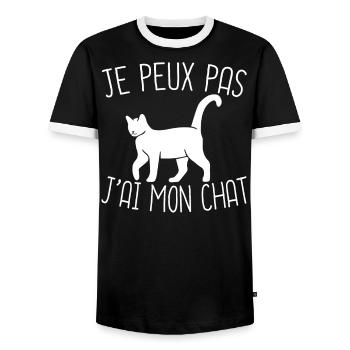 Je Peux Pas J'Ai Mon Chat - T-shirt contrasté Homme - noir/blanc - Devant - AI Model Female 172 light (172cm) & AI Model Male 178 light (178cm)