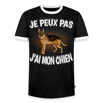 Je Peux Pas J'Ai Mon Chien - T-shirt contrasté Homme - noir/blanc - Devant - AI Model Female 172 light (172cm) & AI Model Male 178 light (178cm)