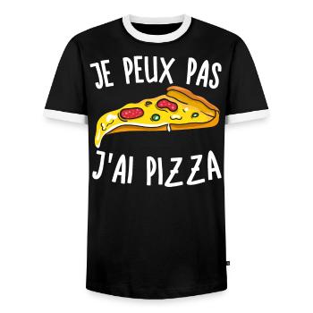 Je Peux Pas J'Ai Pizza - T-shirt contrasté Homme - noir/blanc - Devant - AI Model Female 172 light (172cm) & AI Model Male 178 light (178cm)