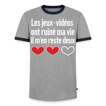 Jeux-Vidéos Ont Ruine Ma Vie IL M'en Reste Deux - T-shirt contrasté Homme - gris/marine  - Devant - AI Model Female 172 light (172cm) & AI Model Male 178 light (178cm)