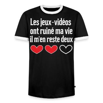 Jeux-Vidéos Ont Ruine Ma Vie IL M'en Reste Deux - T-shirt contrasté Homme - noir/blanc - Devant - AI Model Female 172 light (172cm) & AI Model Male 178 light (178cm)