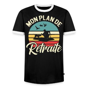 Mon Plan De Retraite Chasse Chasseur - T-shirt contrasté Homme - noir/blanc - Devant - AI Model Female 172 light (172cm) & AI Model Male 178 light (178cm)