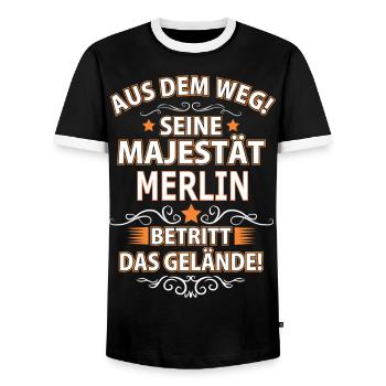 MERLIN - Männer Kontrast-T-Shirt - Schwarz/Weiß - Vorne - AI Model Female 172 light (172cm) & AI Model Male 178 light (178cm)