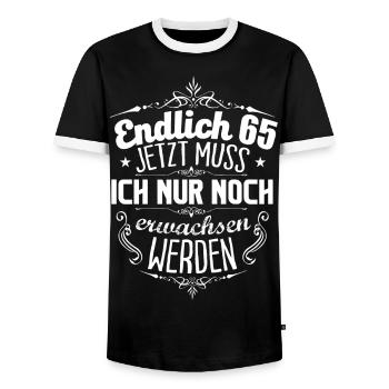 65. Geburtag - Männer Kontrast-T-Shirt - Schwarz/Weiß - Vorne - AI Model Female 172 light (172cm) & AI Model Male 178 light (178cm)