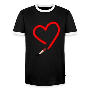 Heart Lipstick Women Party Women's Evening Lips - Men's Ringer Shirt - black/white - Front - AI Model Female 172 light (172cm) & AI Model Male 178 light (178cm)