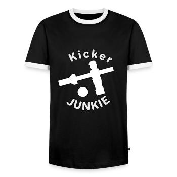 Table football Kicker Junkie Table football - Men's Ringer Shirt - black/white - Front - AI Model Female 172 light (172cm) & AI Model Male 178 light (178cm)
