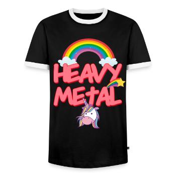 HEAVY METAL headbanger unicorn unicorn thrash rock - Men's Ringer Shirt - black/white - Front - AI Model Female 172 light (172cm) & AI Model Male 178 light (178cm)