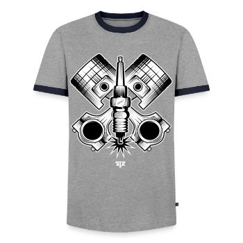 piston cylinder spark plug motorcycle - Men's Ringer Shirt - grey/navy  - Front - AI Model Female 172 light (172cm) & AI Model Male 178 light (178cm)
