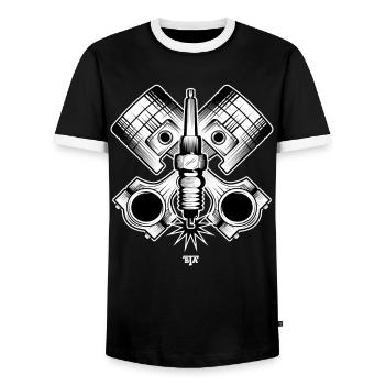 piston cylinder spark plug motorcycle - Men's Ringer Shirt - black/white - Front - AI Model Female 172 light (172cm) & AI Model Male 178 light (178cm)