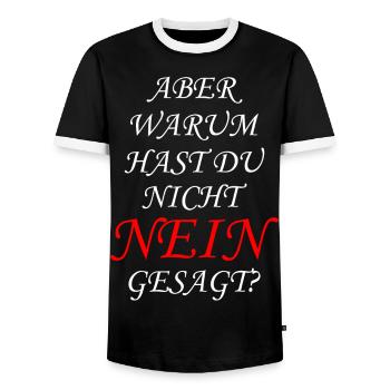 Aber Warum Hast Du Nicht Nein Gesagt? - Männer Kontrast-T-Shirt - Schwarz/Weiß - Vorne - AI Model Female 172 light (172cm) & AI Model Male 178 light (178cm)