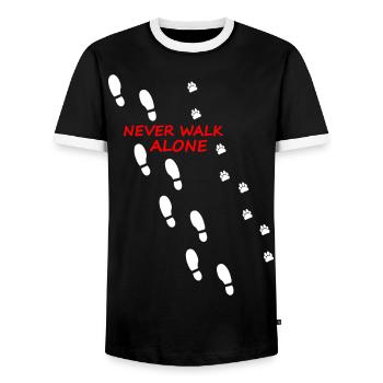 Never Walk Alone Dog Hund - Men's Ringer Shirt - black/white - Front - AI Model Female 172 light (172cm) & AI Model Male 178 light (178cm)