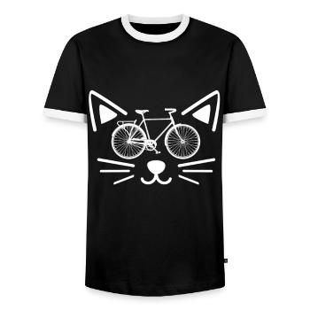 cat bike - Men's Ringer Shirt - black/white - Front - AI Model Female 172 light (172cm) & AI Model Male 178 light (178cm)