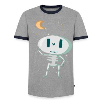 Niedliches Skelett mit Mond und Sternen Halloween - Männer Kontrast-T-Shirt - Grau/Navy  - Vorne - AI Model Female 172 light (172cm) & AI Model Male 178 light (178cm)