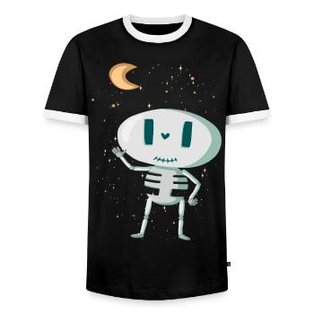 Cute skeleton with moon and stars Halloween - Men's Ringer Shirt - black/white - Front - AI Model Female 172 light (172cm) & AI Model Male 178 light (178cm)
