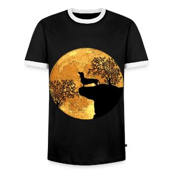 Dachshund in front of the moon - Men's Ringer Shirt - black/white - Front - AI Model Female 172 light (172cm) & AI Model Male 178 light (178cm)
