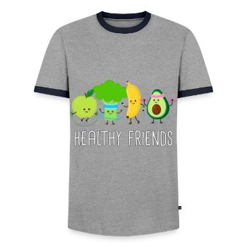Healthy Friends Fitness Workout Sport - Männer Kontrast-T-Shirt - Grau/Navy  - Vorne - AI Model Female 172 light (172cm) & AI Model Male 178 light (178cm)