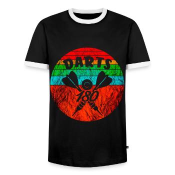 Dart darts dart board 180 darts - Men's Ringer Shirt - black/white - Front - AI Model Female 172 light (172cm) & AI Model Male 178 light (178cm)