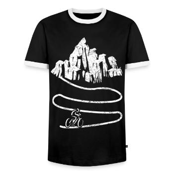 Fahrrad Berge Mountainbike Sport Fahrradtour - Men's Ringer Shirt - black/white - Front - AI Model Female 172 light (172cm) & AI Model Male 178 light (178cm)