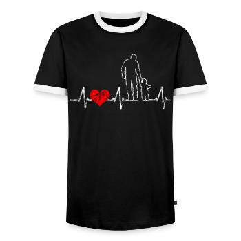 Father and child heartbeat heart vintage style - Men's Ringer Shirt - black/white - Front - AI Model Female 172 light (172cm) & AI Model Male 178 light (178cm)