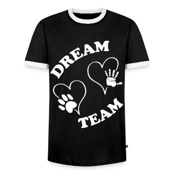 Dog and human dream team dog love - Men's Ringer Shirt - black/white - Front - AI Model Female 172 light (172cm) & AI Model Male 178 light (178cm)