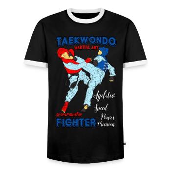 Art martial de taekwondo - T-shirt contrasté Homme - noir/blanc - Devant - AI Model Female 172 light (172cm) & AI Model Male 178 light (178cm)