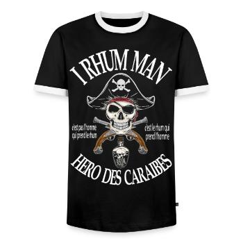 i rhum man héro des caraibes,alcool,humour - T-shirt contrasté Homme - noir/blanc - Devant - AI Model Female 172 light (172cm) & AI Model Male 178 light (178cm)